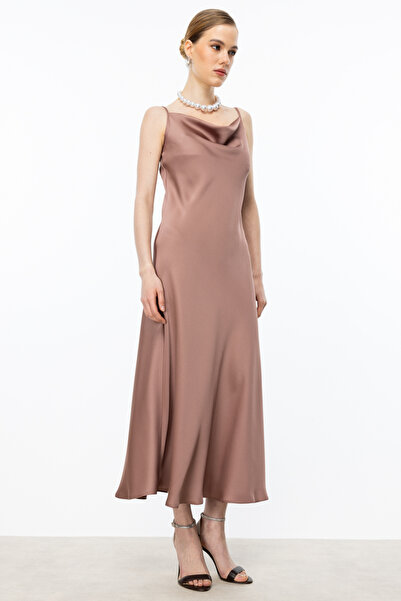 Mi Pret a Porter Mi İp Askılı Midi Saten Elbise