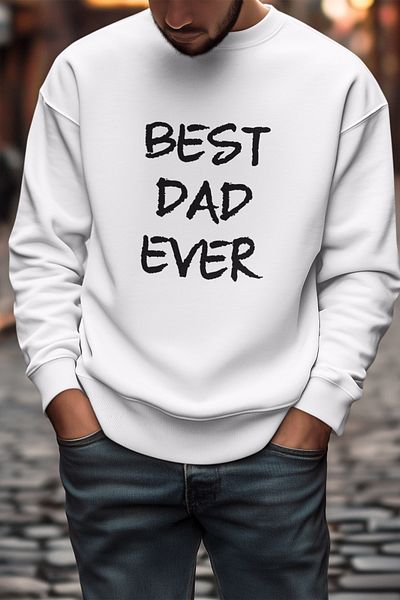 qoeuyl boutique Best Dad Ever Printed Father's Day Birthday Gift Crew Neck Sweatshirt