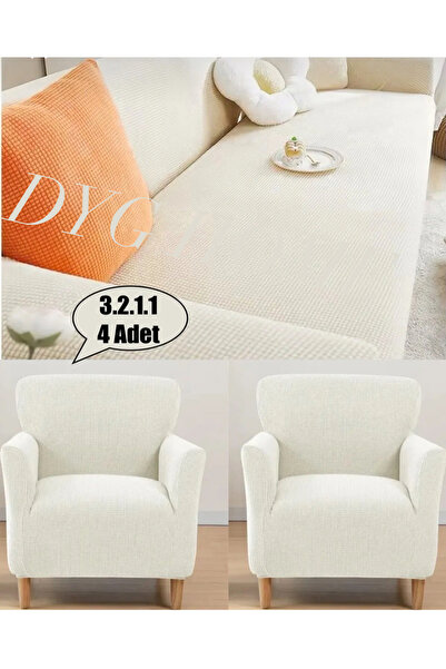 dyg home Likrali Koltuk Örtüsü Takımı 3 2 1 1 . Koltuk Kılıfı Takımı Kare Desen Ev Tekstili Ürünü