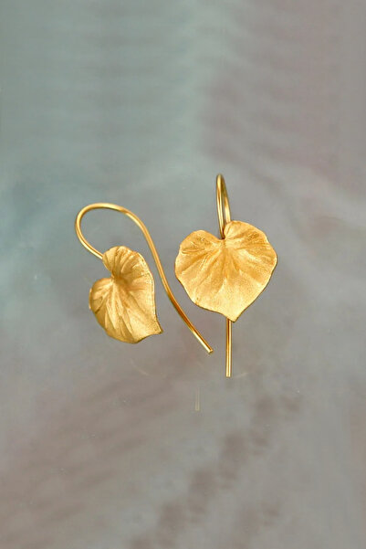 Glaren Minimal Yaprak Altın Renk Kanca Kadın Küpe