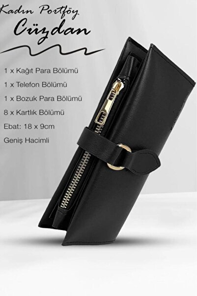 DZC KUZENLER AVM Kadın Fermuarlı çıtçıtlı Bozuk Para Bölmeli Cüzdan Kartlık A...