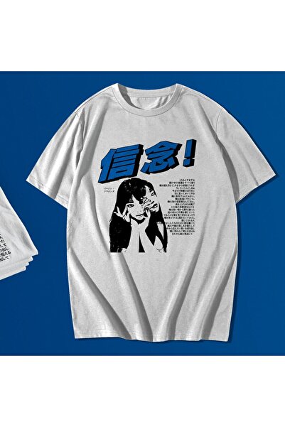 CC STORE Υπερμεγέθη Unisex Μορφή Y2k Ιαπωνικό Μπλουζάκι με ιαπωνικό θέμα Λευκό μπλουζάκι