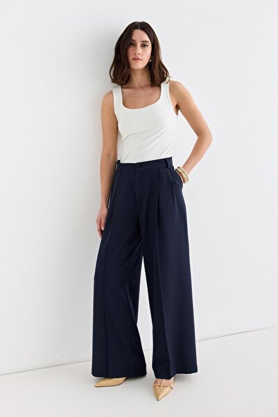 KADRİYE BAŞTÜRK Palazzo Wide Leg Trousers Navy Blue