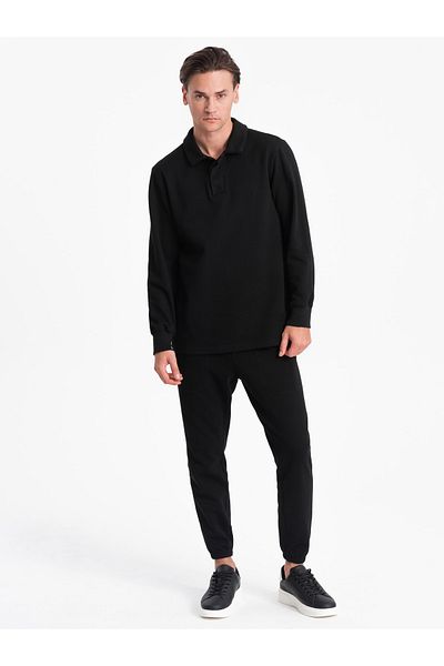 OMBRE Herren Trainingsanzug Set Sweatshirt mit Polokragen + Hose - schwarz V8 Z71 XL