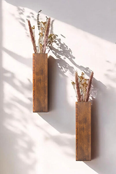 Grootland 2'li Ahşap Çiçeklik, Duvar Çiçekliği, Yapay Çiçeklik Rafı