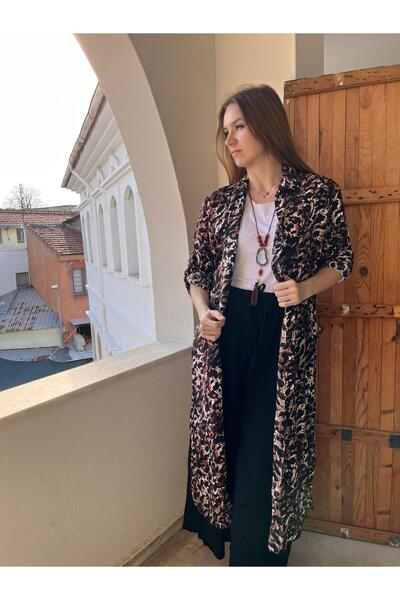 AGORATEKSTİL Γυναικείο φόρεμα πουκάμισο με μοτίβο βισκόζης Oversize