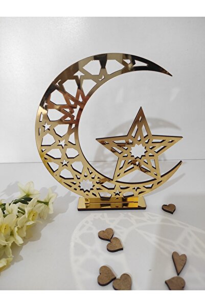 aycut YILDIZ HİLAL DETAYLI GOLD PLEKSİLİ  MASA SOFRA ÜNİTE SÜSÜ DEKORATİF AYA...