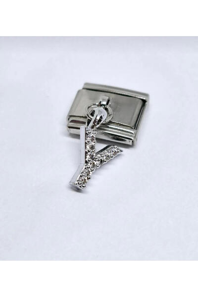 kubotique Gümüş Taşlı Y Harfi Sallantılı Çelik İtalyan Charm 1 Adet