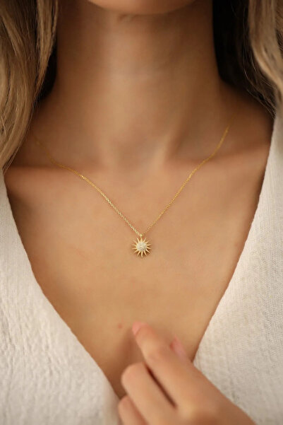 Eva Jewelry Güneş Model 14k Altın Kaplama Kadın Kolye