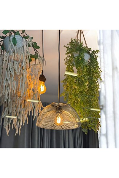 Genel Markalar Fileli Amber Avize 30x15cm Rustik Ve Modern Avize Tasarım, Dekoratif Aydınlatma Loş Işık