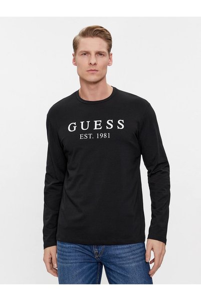 Guess Jeans Tricou negru cu mânecă lungă pentru bărbați Guess Mako