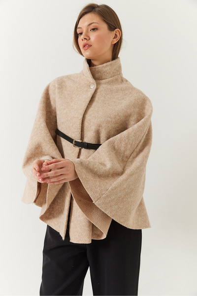 Bianco Lucci Γυναικείο παλτό από κασμίρ με γιακά με κουμπιά με λεπτομέρεια ζώνης 60261367