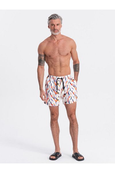 OMBRE Badeshorts für Herren mit buntem Print - weiß V2 OM-SRBS-0140 S