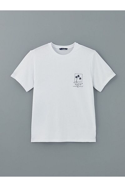 LC Waikiki New Season Crew Neck Κοντό μανίκι εμπριμέ χτενισμένο βαμβακερό ανδρικό Tisort - S5II77Z8