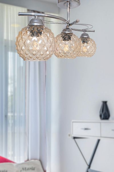Fer Avize Rengin Modern Chrome Color 3-Piece Glass Chandelier Living Room - Kitchen - Bedroom