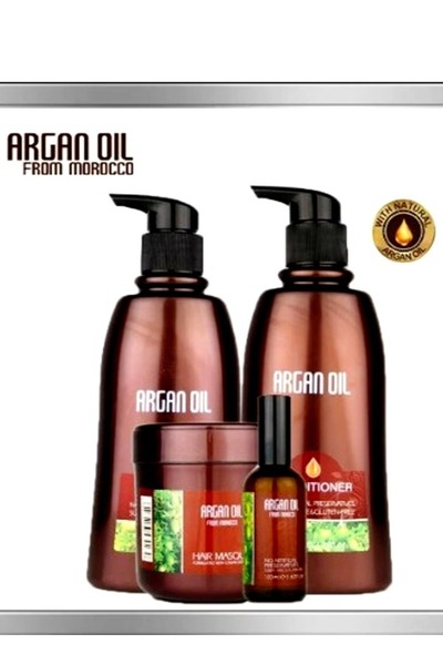 Argan Oil جموعة مكونة من شامبو 750مل وبلسم 750مل وماسك 500 مل وسيروم 100مل خالية من الكبريتات