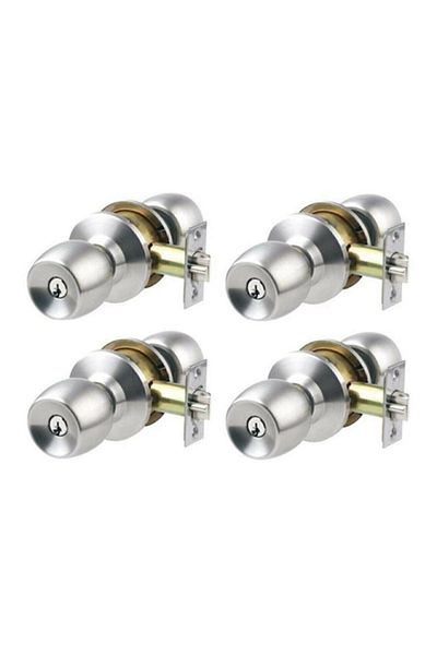 HOBİDABİ 4 Pieces Gray Satin Knob Room Lock Arm - American Design