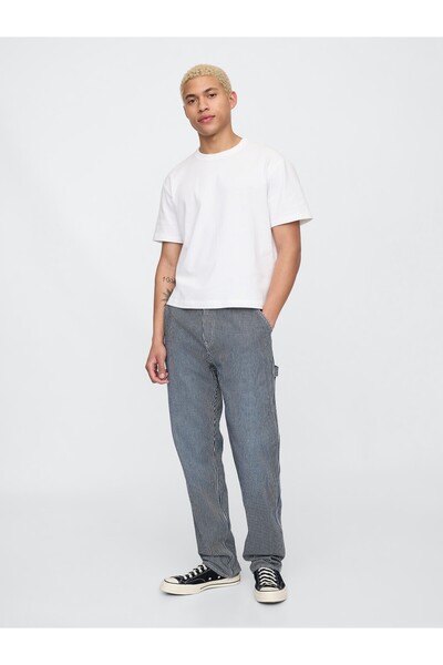 GAP Erkek Mavi UltraSoft Çizgili Straight Carpenter Jean Pantolon