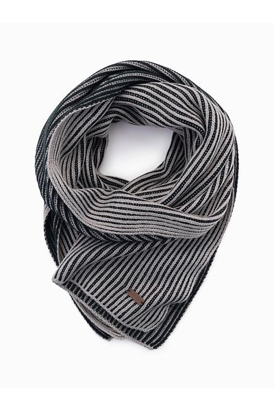 OMBRE Herren Strickschal mit zweifarbigen Streifen - grau und schwarz V1 OM-ACSF-0114