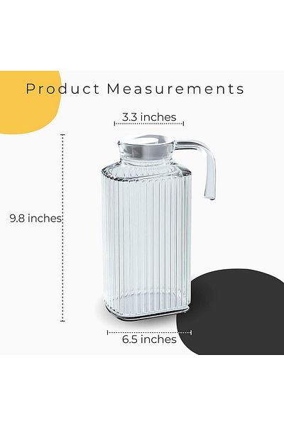 Home Zone 1 Pcs Glass Pitcher with Lid and Spout Ribbed Fridge Pitcher Clear Glass Water Pitcher 1.8L