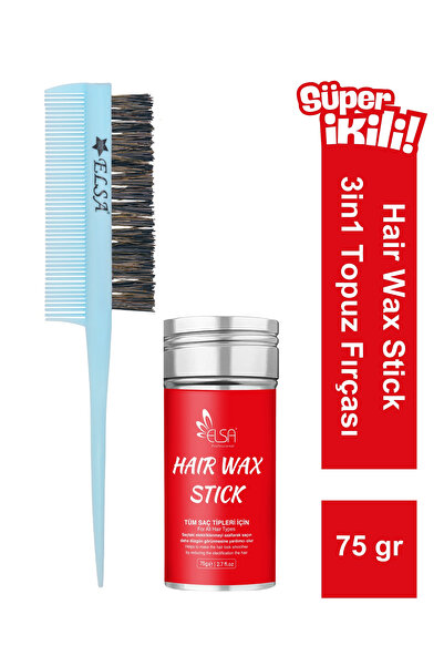 ELSA Professional Hair Wax Stick 75gr - Saç Sabitleyici ve 3 in 1 Topuz Fırça...