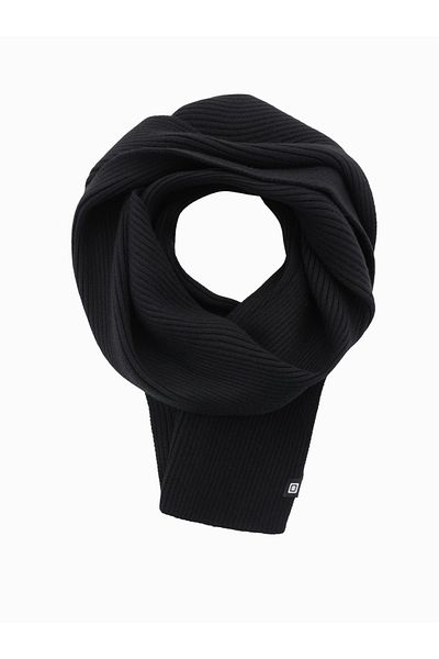 OMBRE Einfarbiger Rippenstrickschal für Herren - schwarz V1 OM-ACSF-0119