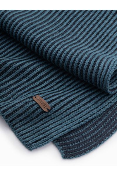 OMBRE Gestrickter zweifarbig gestreifter Herrenschal - Marineblau und Meeresblau V2 OM-ACSF-0114