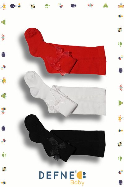 Defne Baby 3 Pairs of Ribbon Cotton Girls and Baby Pantyhose