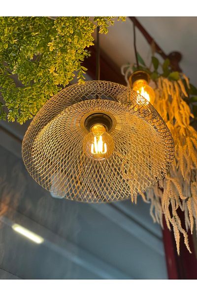 MDZN Mesh Amber Chandelier 30X15Cm Rustic and Modern Chandelier Design, Decorative Lighting Dim Light