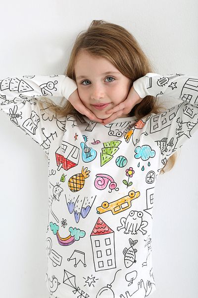 Monila Unisex Children's Cotton Paintable Pajamas Set with Pencil Gift