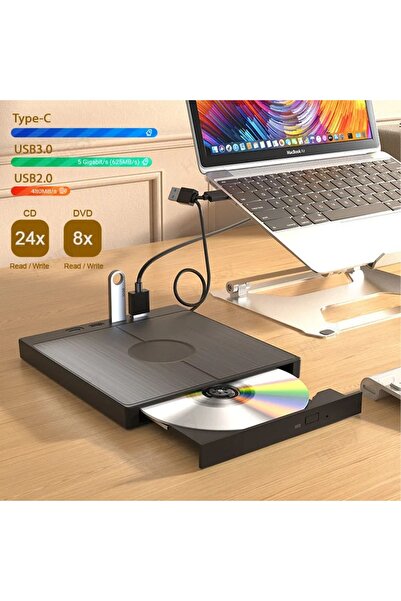 sz master bilişim Dvd Cd Yazıcı Okuyucu 7 Girişli Oyun Film Video Usb Type-C Sd Kart Windovs Mac Ve Laoptop Uyumlu