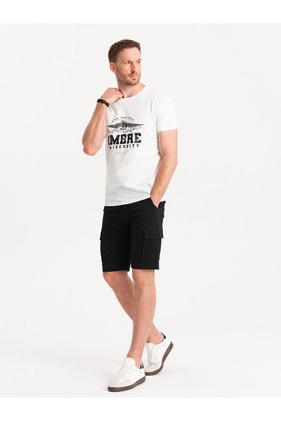 OMBRE Pánské jednobarevné šortky s cargo kapsami - černé V4 OM-SRCG-0133 XXL