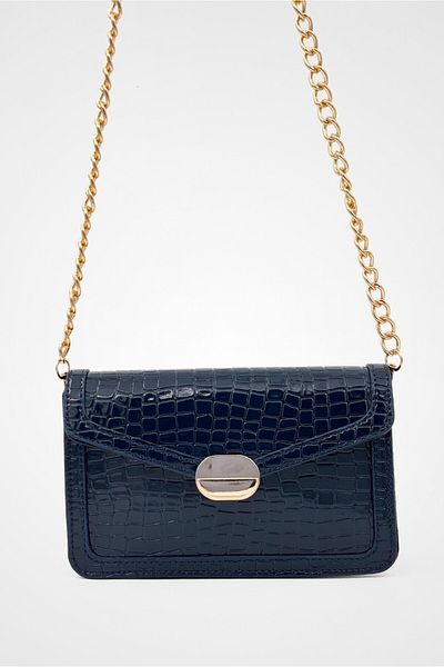 Yuka Atelier Geantă de umăr și crossbody din piele artificială cu detaliu curea cu lanț Noir