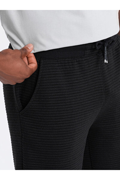 OMBRE Pánské krátké otomanské úpletové teplákové šortky - černé V4 OM-SRSK-0150 XL