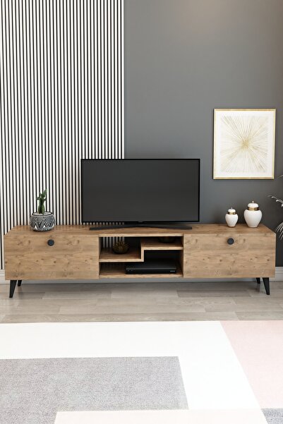 izcodesign Model Z 150 cm Çam TV Ünitesi – Dekoratif Raflı İki Kapaklı Modern...