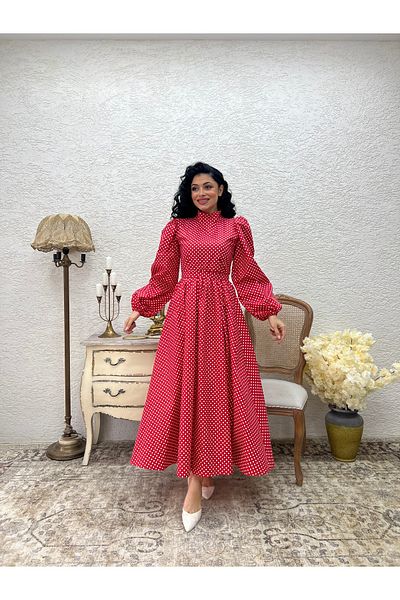 KÜÇÜĞÜM BUTİK Φόρεμα Hijab Red Polka Dot Long Flared