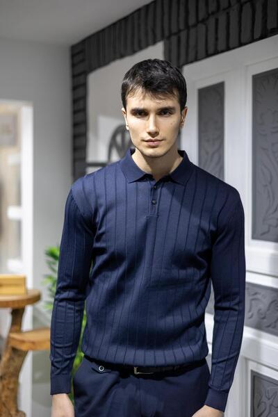 SARDINELLI Polo Yaka Kendinden Desenli Triko Kazak