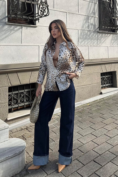 XHAN Bej Leopar Desenli Gömlek 6YXK2-49092-25