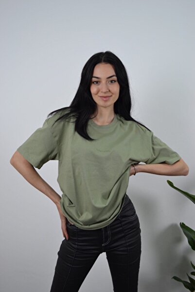 CC STORE Μπλουζάκι Unisex Khaki Basic Oversize με κέντημα στο μπροστινό μέρος