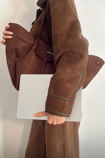 LOVENTA Large Tote Bag Suede Bitter Brown Niesha