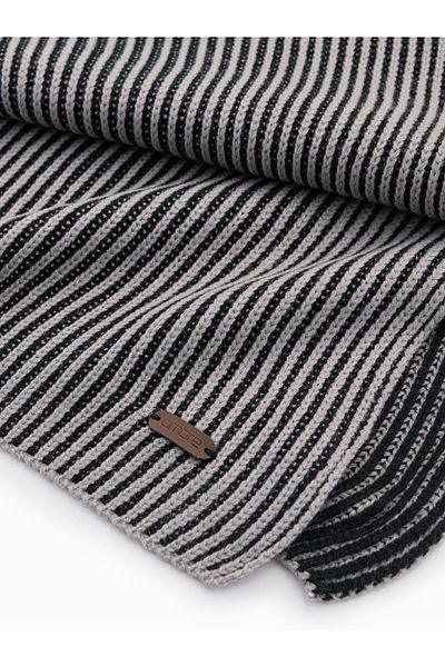 OMBRE Herren Strickschal mit zweifarbigen Streifen - grau und schwarz V1 OM-ACSF-0114