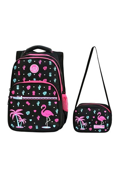 Linea Waddell Flamingo 3 Compartment Primary School and Lunch Box - Black-Pink 3001