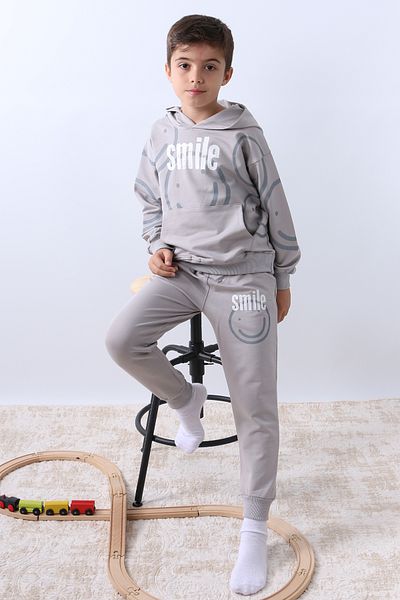 HÇM Boy Hooded Tracksuit Set - Smile Printed, Ribbed F11