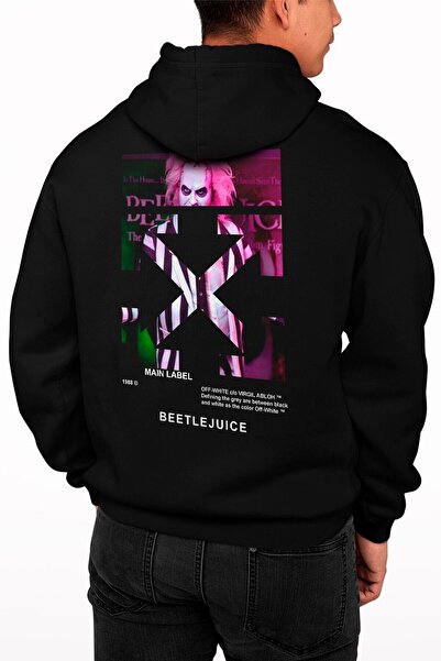 CC STORE Hanorac unisex negru Beetlejuice, hanorac alb/crem, imprimeu pe spat...