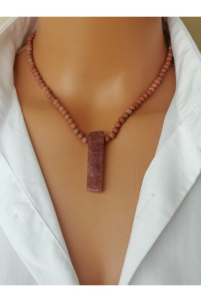 LemaStone Aa Quality Natural Stone Necklace - Rose Quartz Jasper and Lal Garnet Earrings
