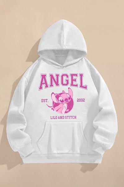 CC STORE Children's Sweatshirt Three Thread Rastred Printed White Sweatshirt |    Lilo and Stitch Angel Printed