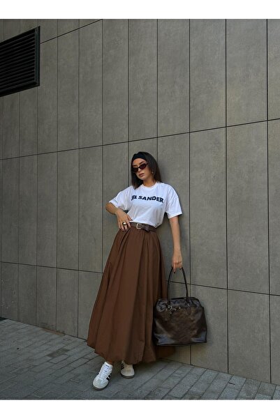 minaaise Fusta cu balon cu căptușeală lungă elastică maro pentru femei 29004