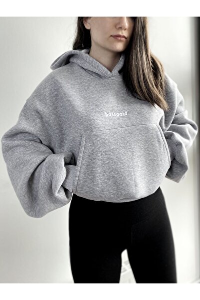 CC STORE Γυναικείο φούτερ με κουκούλα σε γκρι χρώμα με λεπτομέρεια τσέπης