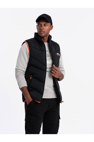 OMBRE Gesteppte ärmellose Herrenjacke mit Neon-Akzenten - schwarz V4 OM-JAVJ-0210 S/M