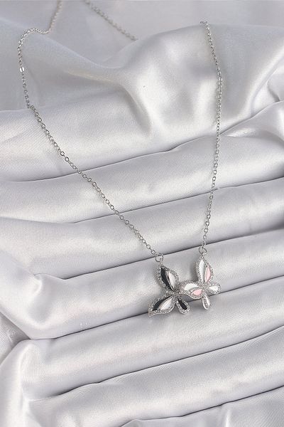Skygo 316L Steel Silver Color Chain Zircon Stone Colorful Butterfly Model Women's Necklace - Tj-Bko9615